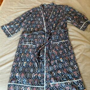 The Company Store X Rifle Paper Co Floral Kimono with Navy and Red Accents